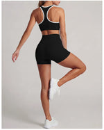Summer 2 Pieces Yoga Sets Women Color Contrast Back I-shaped Shockproof Sports Bra High Waist Shorts Gym Fitness Suit Tracksuit