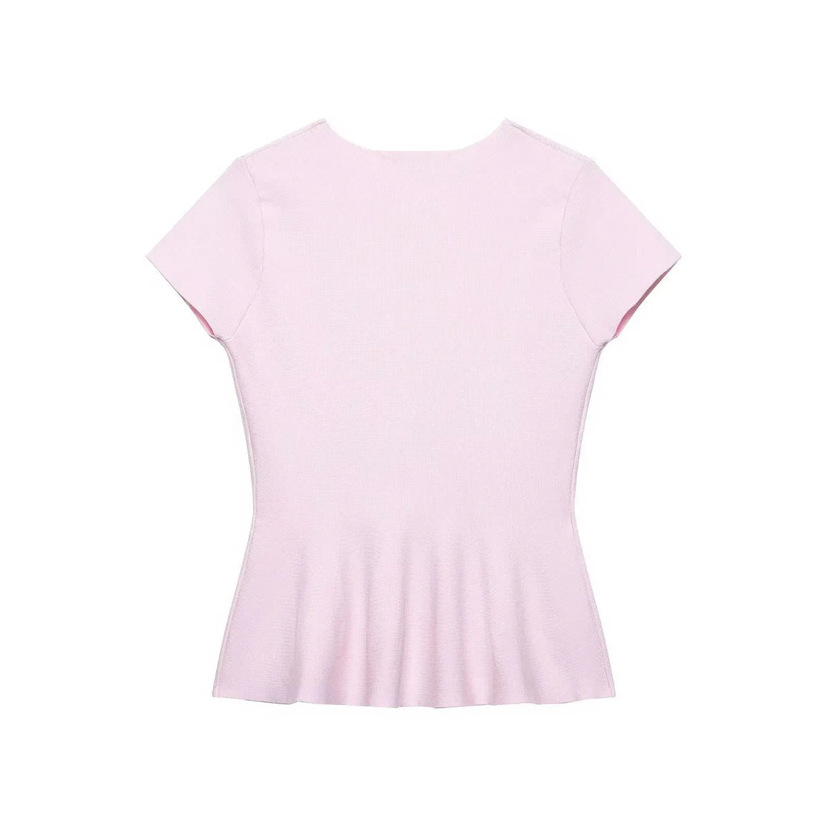 Women's Fashion Skirt Knit Top Women Pink Solid Color V Neck Short Sleeve Knit Top Hem Slim Fit Casual Elegant For Summer HFZN