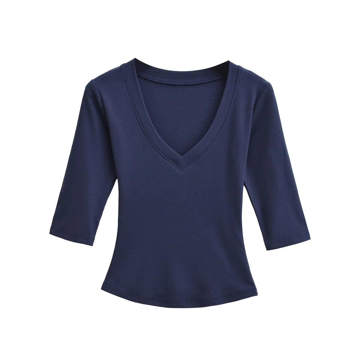 New Pure Desire Casual Style T-Shirt Hot Girl Sexy V-Neck Wool Lyocell Stretch Slim Fit Mid-Sleeve Solid Color Thin T-Shirt WLOC