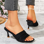 Women'sRound Toe Open Toe Stiletto Sandals Fashion Pleated Slip-On Slippers