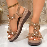 Summer 2026 Women's High Heels Sandals Wedges Shoes Woman Lightweight Elastic Band Rhinestone Butterfly Platform Sandals Women
