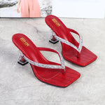 2025 Summer Flip Flops Crystal Slides Women 8cm High Heels Mules Crystal Glitter Block Low Heels Slippers Glitter Platform Shoes