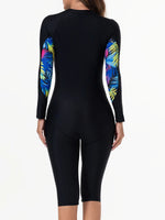 2026 Zipper Rushguard Long Sleeve Surfing Swimsuit Women One Piece Printed Swimwear Female Bather Bathing Swimming Swim Suit XXL