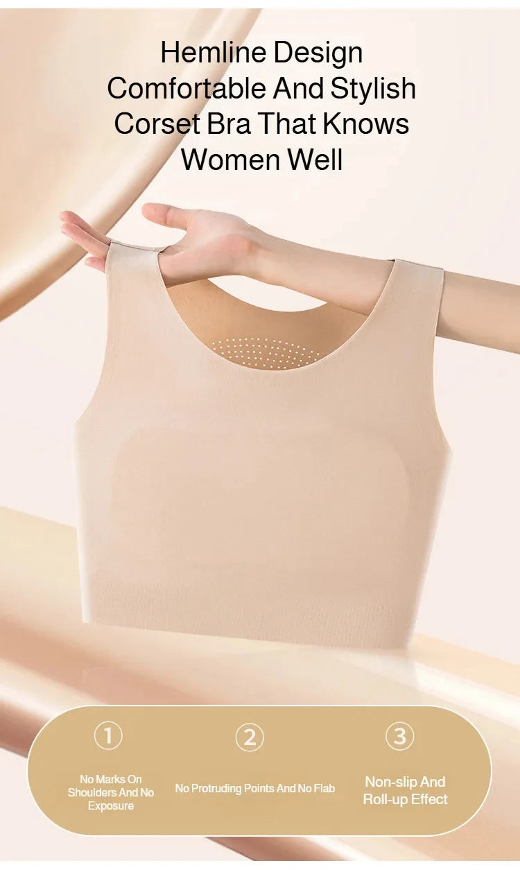Women's Large Breasts Underwear Wide Shoulder Invisible Corset Antibump Thin Underwear Full Cup Vest Traceless Bra with Bra Pads