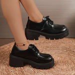 Women Block Heel Platform Oxford Shoes Lace Up Chunky Lug Sole Round Toe Vintage Preppy Casual Dress Shoes Black Brown