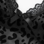 Women's Sheer Lingerie Set Romantic Leopard Print Sleeveless Deep V Neck Babydoll Nightdress with G-String 2 Pcs Set