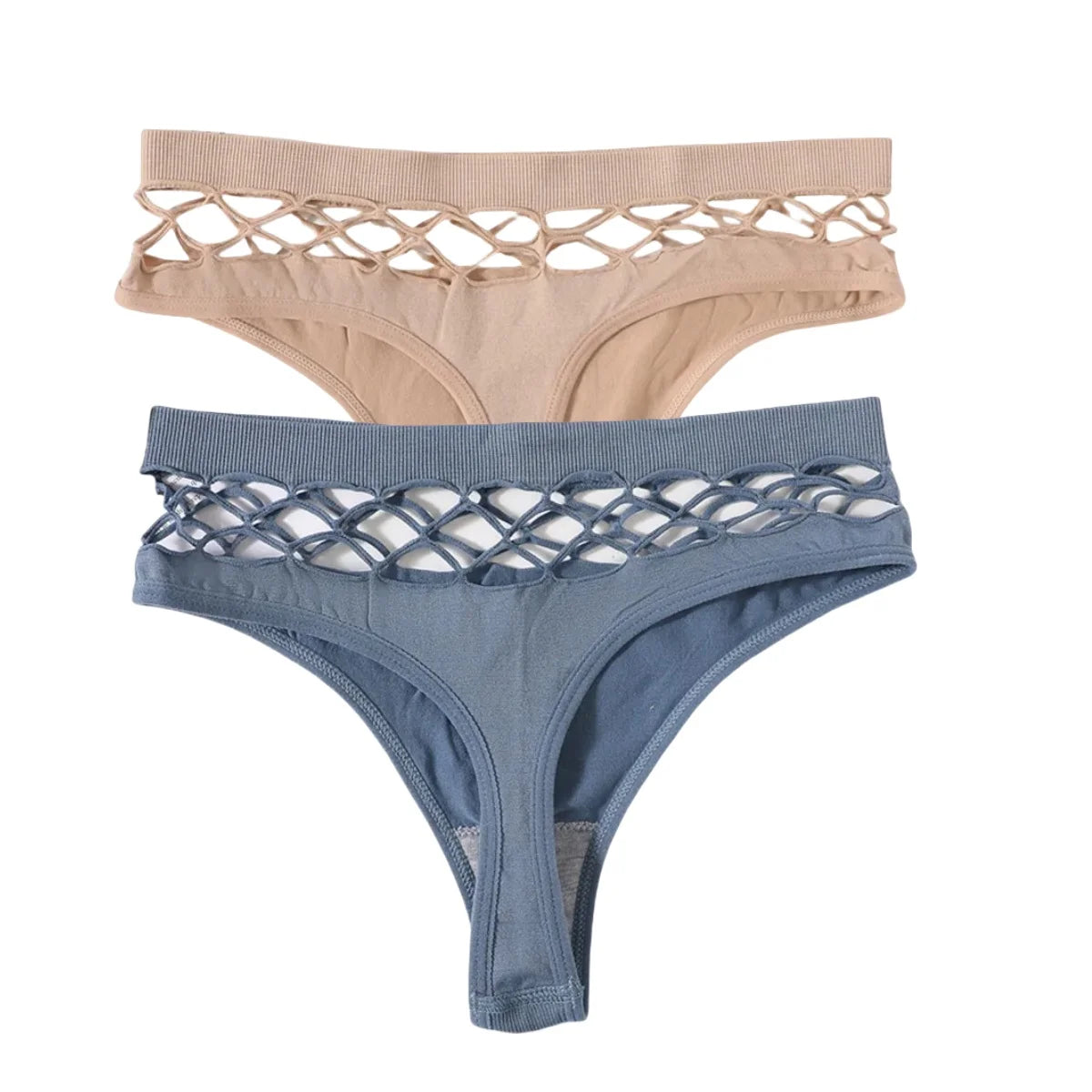 2Pcs/Set Seamless Thongs Panties Women High Rise Underwear Sexy Lingerie Bottoms Female Underpants Hollow G-String Pantys M-L