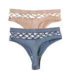 2Pcs/Set Seamless Thongs Panties Women High Rise Underwear Sexy Lingerie Bottoms Female Underpants Hollow G-String Pantys M-L