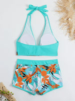 2026 Halter Bikini Set Short Swimsuit Women High Waist Swimwear Female Printed Bathers Swimming Bathing Swim Suit Beachwear