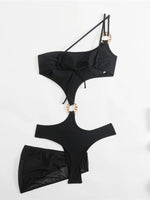 New Asymmetric One Shoulder With Skirt One Piece Swimsuit Women Swimwear Female Metal Ring Padded Bather Bathing Suit Swim K7082