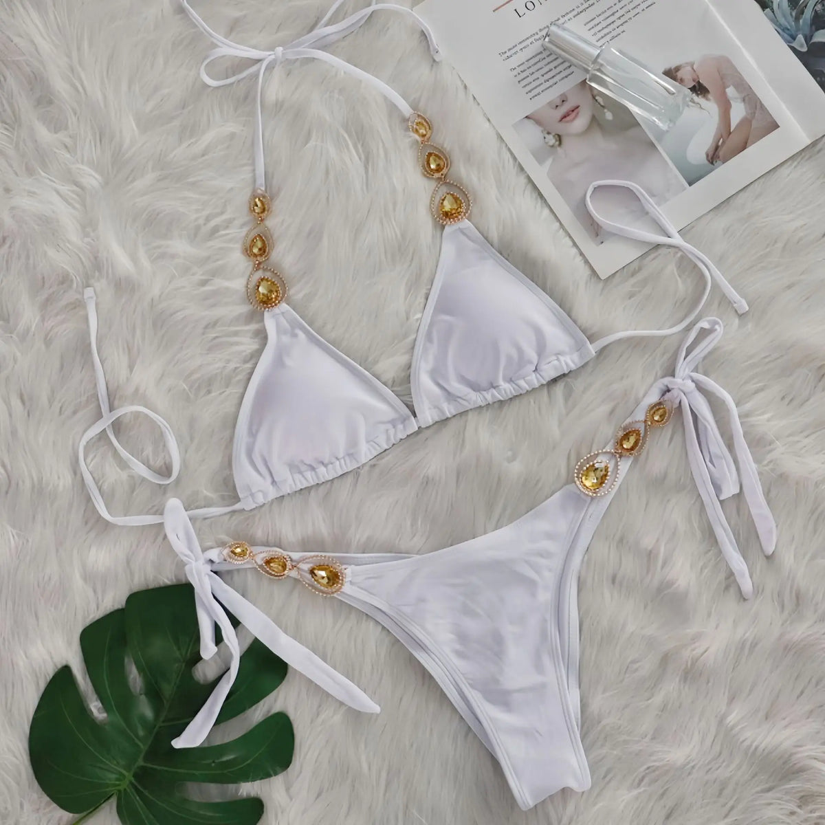 DEKA Sexy Halter Metal Chains Diamond Bikini Set Shiny Rhinestone Bikini Women Swimsuit Female Swimwear Bathing Suit Swim