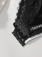 Large size underwire lingerie with sexy letter band design plus size braissere women's lace underwear black bra MR3474