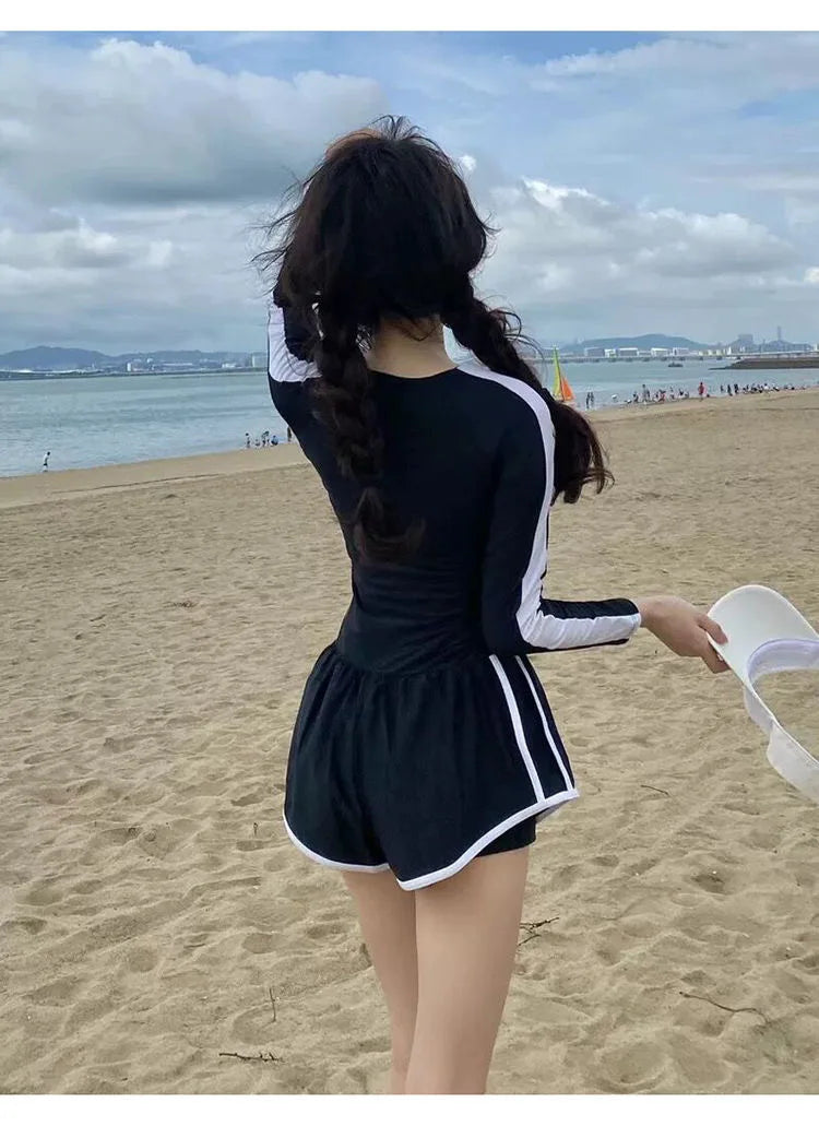 New Women's Swimsuit, One-piece Coverage Slimming EffectConservative Sports Style Hot Spring Flat Leg Pants Swimsuit Plus Size