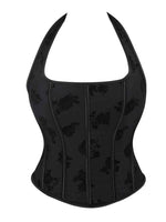 New black tube top hanging neck adjustable corset chest support gathered abdomen waist elastic palace corset.