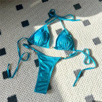 PU Faux Leather Halter Mini Thong Bikini Women Swimwear Female SwimsuitTwo-Pieces Bikini Set Bather Bathing Suit Swim V5206W