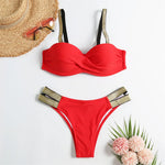 New S - XL Bra Bikini Push Up Swimsuit Female Swimwear Women Two-Pieces Bikini Set With Cup Bather Bathing Suit Swim Lady V2310