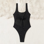 Shiny Black Backless Sexy Swimsuit Woman One Piece Solid Swimwears 2026 High Cut Monokini Lace-up Bathing Swimming Suit Bodysuit