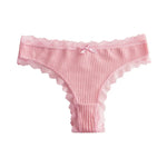 1pcs Plus Size Women's Low-Waist Thong Panty Cute Girl Style Seamless Bowknot Lace Panties Trim Lightweight Breathable Underwear