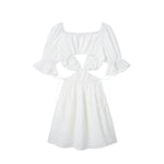 Foridol Lace Summer White Dress Women Puff Sleeve Embriodery Waist Cut Out Beach Short Sexy Cotton Dress Backless 2025 Sundress