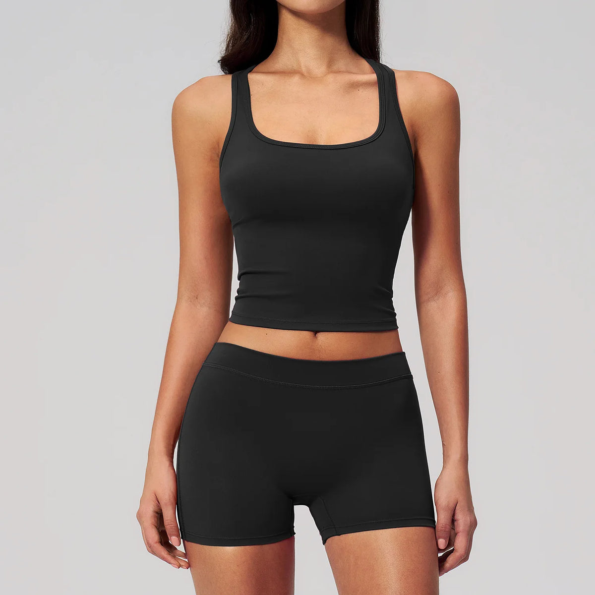 Gym Women Yoga Sets Women Brushed Square Neck Slim Sports Tank Top Fitness Suit Outwear Running High Waist Shorts Tracksuit