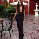 Streetwear Halter Neck Slim Long Dresses Women Sexy Hot Girls Deep V-neck Backless Leace-up Package Hip Bodycon Party Dress