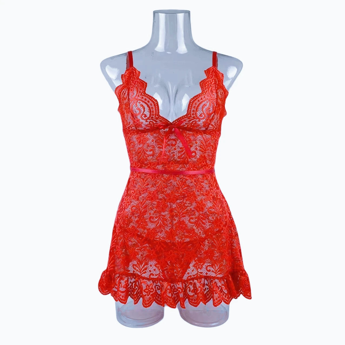 Women Floral Lace Bra Set Sexy Nightwears+Thongs Transparent Lace Mini Dress Sheer Erotic Shapewear Night Dress