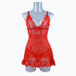 Women Floral Lace Bra Set Sexy Nightwears+Thongs Transparent Lace Mini Dress Sheer Erotic Shapewear Night Dress