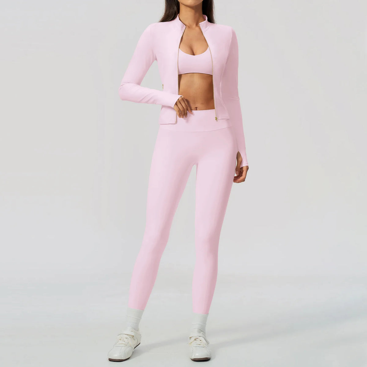 Yoga Set 3PCS Women's Tracksuit Workout Outfit Zipper Fitness Long Sleeved Sportswear Gym Clothes Female Sports Bra Yoga Clothes