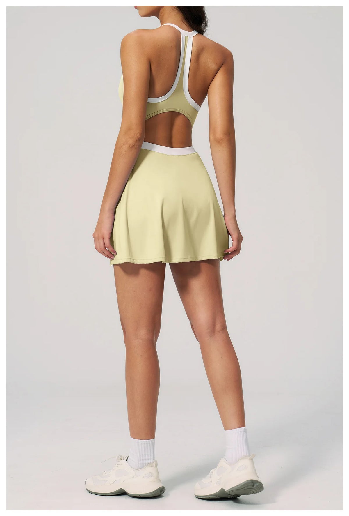 Naked Women's Tennis Dresses for Women Breathable Back Hollowed Out Sleeveless Mini Dress Built in Shorts Tight Sports Skirt