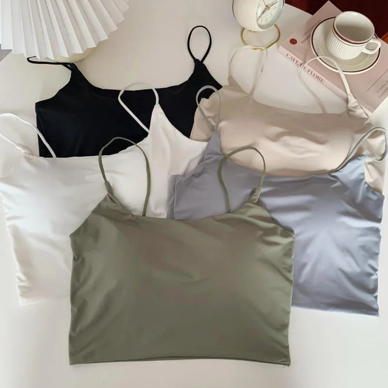 Ice Silk Top Women Tank Tops Seamless Underwear Nonwire Bralette Backless Bra Removable Pads Sexy Lingerie Female Camisole