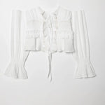 Women's Fashion Embroidered Tulle Blouse White Lace Ruffle Trim Tie Front Blouse Sleeve V Neck Casual For Women Daily Wear F4FI