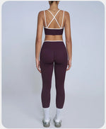 Tight Naked Yoga Shorts Suit Women Double Strap Sports Bra High Waist Flare Leggings Fitness Suit Gym Running Workout Clothes