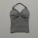 HISTELLO GYM Longline Strappy Top Women Seamless Yoga Clothing With Removable Pads V Neck Open Back Bra Workout Sports Halter