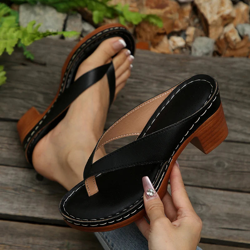 2025 New Gold High Heels Flip Flops Women Outdoor Clip Toe Thick Heeled Sandals Woman Lightweight Plus Size Summer Slippers 43