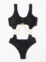 Cut-out Chain Linked One Piece Swimsuit Monokini Swimwear Women 2025 Bathers Padded Beachwear Bathing Swimming Suit Summer