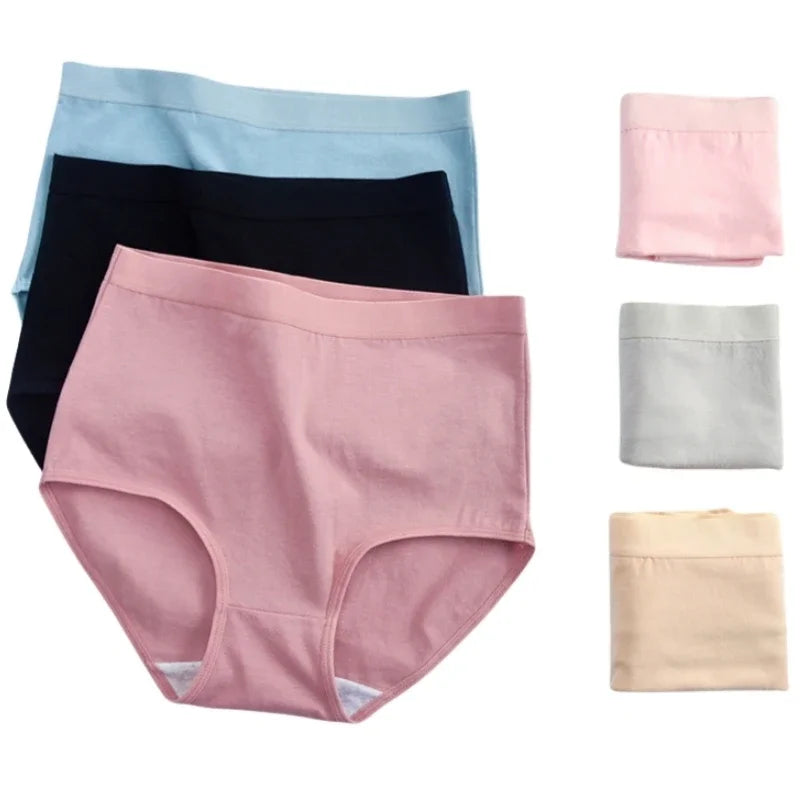 6Pcs/Set Women Cotton Panties High Rise Briefs Female Breathable Underpants Sexy Lingerie Tummy Control Underwear M-XXXL
