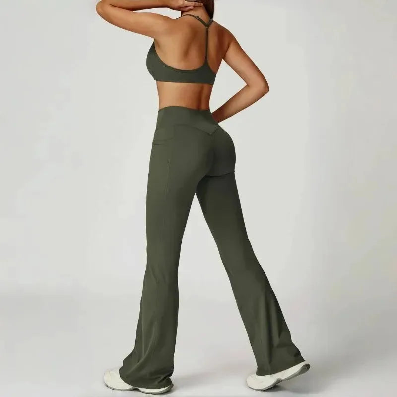 Women's Yoga 2-Piece Hip Lifting Tight Fitting Naked and Beautiful Back Set Outdoor Sports and Leisure Running Fitness Suit