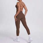 Women's Seamless Yoga Set Cross Back Sports Bra & High Waist Booty Lifting Yoga Leggings Gym Running Fitness Workout Outfit