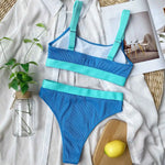 New Sexy Ribbed Splicing Female Swimsuit High Waist Bikini Women Swimwear Two-pieces Bikini Set Bather Bathing Suit Swim V2329