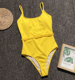 4 Colors Sexy One Piece Swimsuit Swimwear Women Solid Special Fabric Bathing Suit Beachwear with Waistband Maillot De Bain Femme