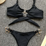 Metal Rings Leopard Brazilian Bikini Women Swimwear Female Swimsuit Two-piece Bikini set Thong Bather Bathing Suit Swim V1441