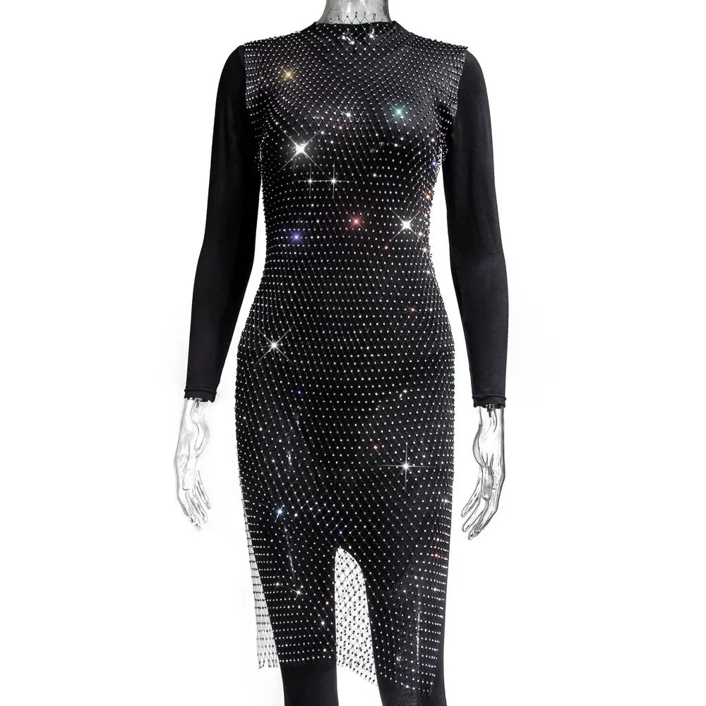 New Sexy Swimsuit Bikini Cover Up Beach Dress Women Mesh Slit Sparkling Crystal Diamond Cover Ups for Swimwear Women Pareo Plage