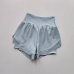 Women's yoga shorts, summer mesh fake two-piece quick drying anti glare fitness high waisted yoga pants