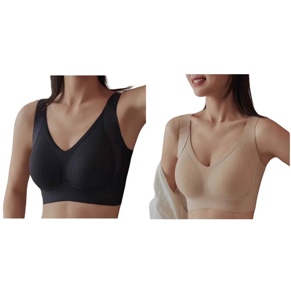 2Pcs/Set Seamless Bras For Women V-neck Non-wire Push Up Bra Comfort Shoulder Straps Padded Underwear M-4XL Intimates