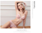 MOYISU Happy Sexy Big Breasts Show Small Underwear Women Small Breasts Summer Thin Bra French Pure Desire Lace Underwire Bra Set