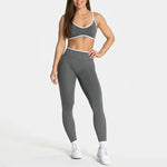 2PCS High Waisted Sports Bra Set with Contrasting Small Suspender Tight Fitting Hip Lifting Training Bra And Pants