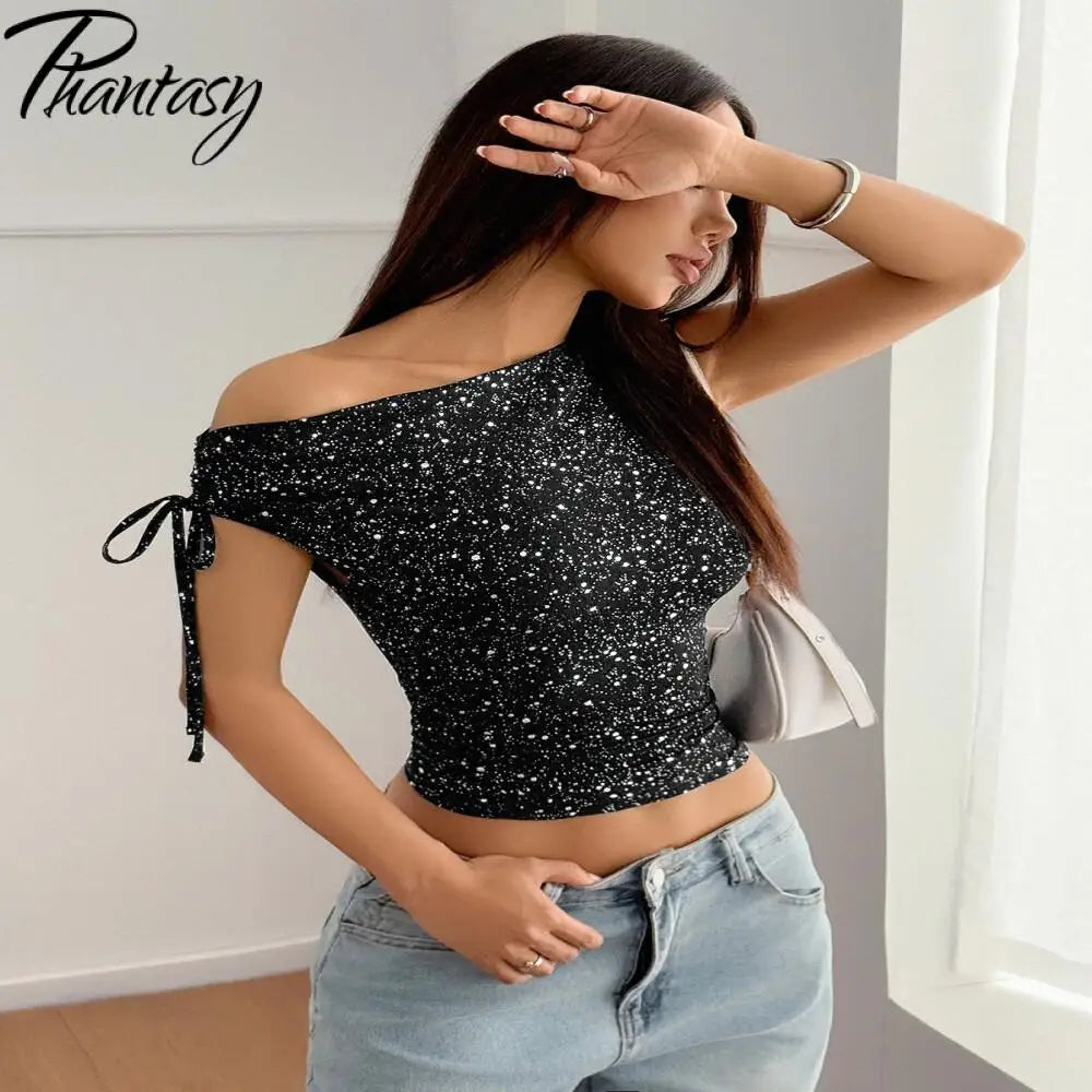 Phantasy Women's One Shoulder Sequin Sparkly Tops Sleeveless Asymmetrical Vest Fashion Y2K T-Shirt Women's Vestido 2025 Summer