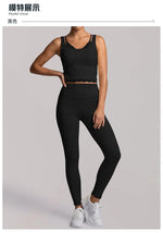 Fake Two Piece Tank Top Yoga Sets Women Lace V Neck Sports Vest Fitness Suit Hip Lifting High Waist Leggings Workout Clothes