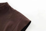 Foridol Stand Collar Sleeveless Pleated Tank Dress for Women Brown Casual Short Autumn Winter Dress Zip Black Ladies Vestidos