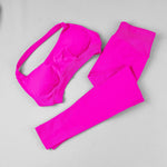 STOUREG Open Back Yoga Bras Pants Sets Seamless 2pcs Sculpt Sports Leggings Gym Halter Crop Tops Hip Lift Push Up Workout Tights
